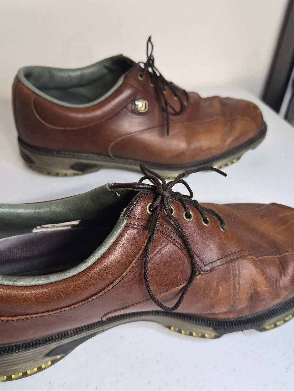 Footjoy DRYJOYS Tour Spiked Golf Shoes Brown Leather Men’s Size 10W-Pre Owned